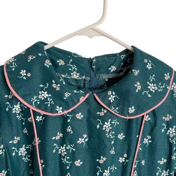 Vtg Daisy Kingdom Girls Handmade Cotton Floral Fancy Party Dress Green Ruffle - Picture 3 of 6